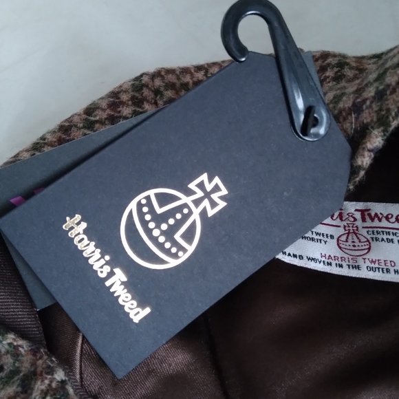 Genuine Scottish Highland Harris Tweed® Cap ZH014 - BEIGE HOUNDSTOOTH -PICK SIZE - Picture 12 of 12